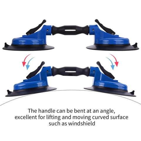 Heavy Duty Vacuum Suction Cup Lifter 330lb Lift with dual swivel pads for curved surfaces like windshields, ergonomic grip visible.