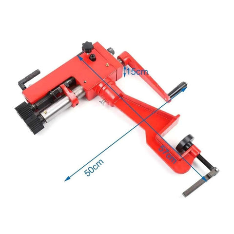 Red 7 Inch Sheet Metal Bead Roller Kit with 6 dies, 22 gauge rotary forming tool, shown with 115cm arm, 57cm base for metal shops