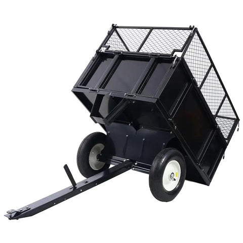 Heavy Duty Steel Dump Cart For ATVs And Tractors 22 Cu Ft Yard Trailer With Removable Sides 10 Inch Flat Free Tires Garden Utility Cart