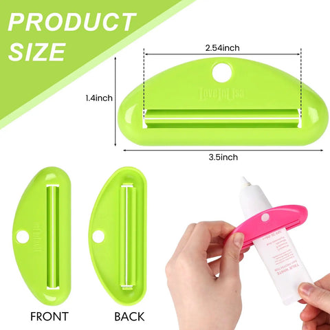 4 Pack Toothpaste Squeezer Tubes Clips Assorted Colors Easy Mess Free Paste Holder for Bathroom and Home Use front and back view