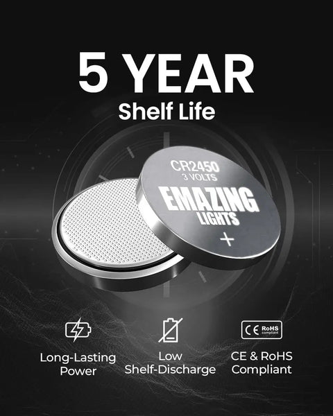 CR2450 3V Lithium Coin Cell Battery 20 Pack Heavy Duty Button Cells with 5-year shelf life and low shelf-discharge features.
