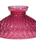 Cranberry Diamond Quilted Glass Lamp Shade For Table Lamps With 10 Inch Fitter, Crimped Top, Bead Neck And Lip, front view.