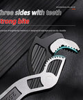 Close-up of 6 Inch Self Adjusting Wrench Multi Function Quick Wrench For Home DIY And Professional Plumbing Repairs With teeth design
