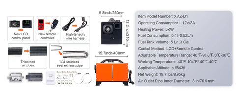 Sweet 5KW Air Heater With Remote Control Gonna Keep Your Ride Comfy In Minutes showing heater, LCD panel, and remote control.