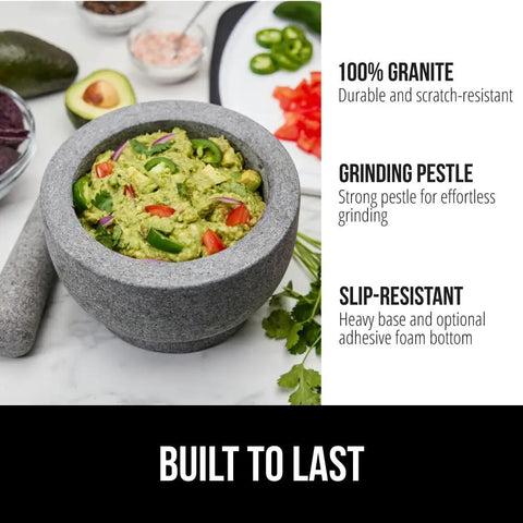 100 Percent Natural Granite Mortar And Pestle Set With Non Scratch Base Heavy Duty Unpolished Molcajete For Guacamole