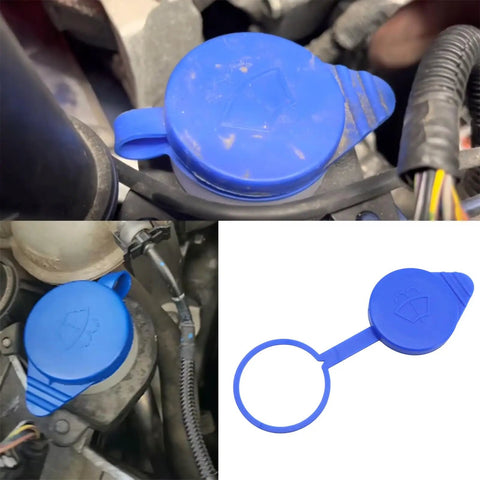 Windshield Washer Fluid Reservoir Cap Fits Ford Focus 2012 2018 And Transit Vans 2015 2022 Transit Connect 2014 2022 And E Transit 2022 Drop In No Fuss Replaces CP9Z 17A605 A KT1Z17632A 54009. Blue plastic cap visible in engine bay.