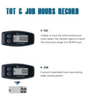 Cordless Vibration Hour Meter With Wireless Sensor Adjustable Sensitivity Levels Low Medium High Accurate Runtime Tracking And Triple Timer Alerts For Gear And Rig Maintenance And Preventive Servicing showing TOT and JOB hours