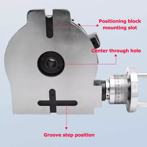 Side view of Dual Hand Manual Rotary Indexing Table For Milling Machines 10 Inch 250mm showing mounting slot and vern