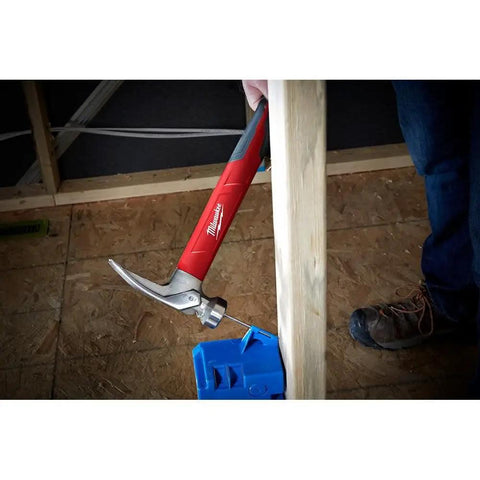 Smooth Poly Fiberglass Hammer With Rubber Overmold Handle 19oz Pro-Grade Workhorse Magnetic Nail Set in use at construction site