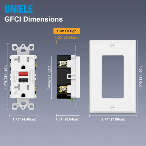 10 Pack Outdoor Weather-Resistant 20 Amp GFCI Receptacle Outlet With Wall Plate LED Status Indicator dimensions