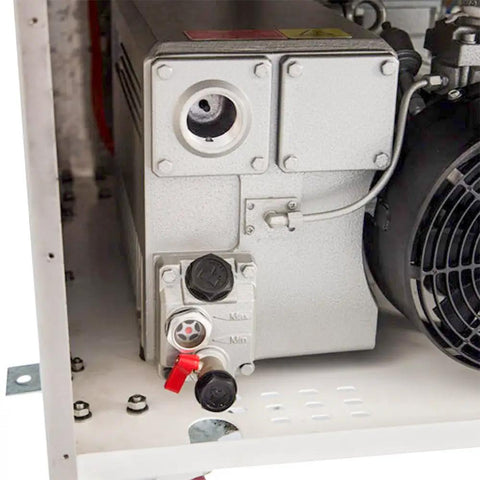 Close-up view of Built Tough Chamber Vacuum Sealer With Dual 19 5 Inch Bars And One 37 Inch Rail showing control panel and motor.