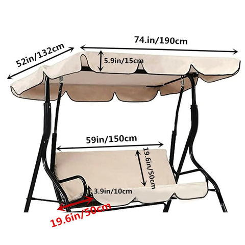 Outdoor Patio Swing Canopy Replacement Cover For Three Seater Cushions Red Waterproof Durable 210D Oxford Cloth
