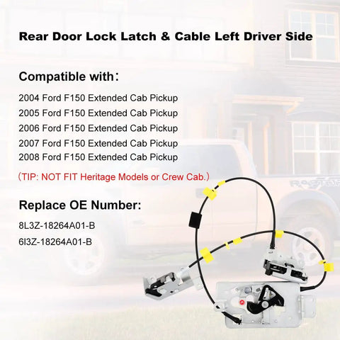 Ford F150 Left Side Door Rear Lock Latch Actuator Cable Assembly Set Upper And Lower For 2004 2008 Extended Cab Direct Replacement