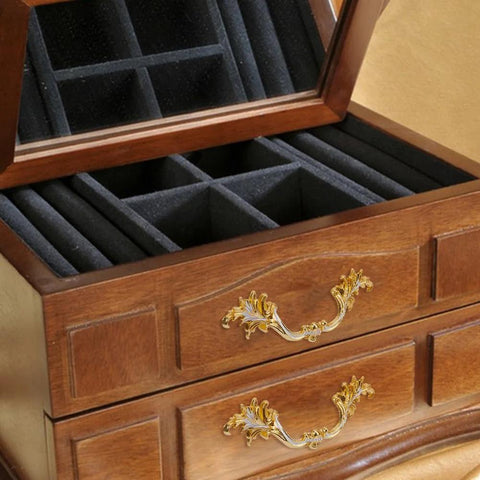 Six Piece European Style Vintage Cabinet Handles Pulls 5 Inch Alloy Antique Golden Drawer Knobs on wooden jewelry box drawers