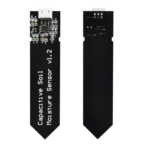 Front and back view of Capacitive Soil Moisture Sensor for Arduino, corrosion-resistant moisture detector, pack of 2 units