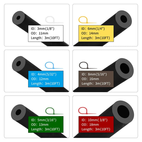 Diagram showing Matte Black Silicone Vacuum Hose Kit 10 Ft With 6 Pieces And 12 Sizes Includes All The Right Sizes For Vacuum Lines