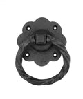 Kickstart Your Home Decor Game With This Straight Up Solid Black Wrought Iron Cabinet Handle Featuring Antique Flower Roped Detail And Rust Resistant Finish For Zero Stress Updates. Top view of antique black wrought iron cabinet handle with flower roped detail.