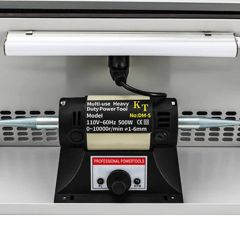 Workhorse Jewelry Polisher Buffer With 200W Motor, Dust Collector And LED Light, close-up of control panel and motor
