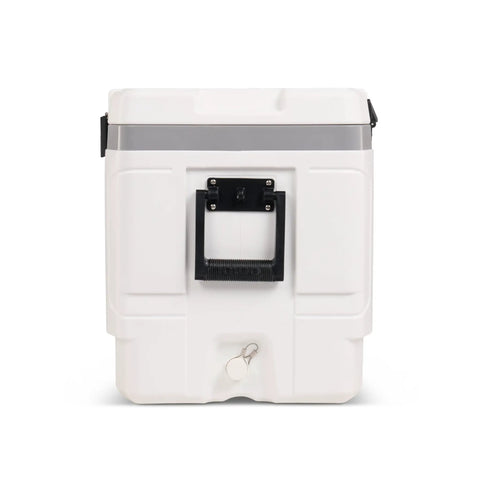 Back view of Latitude Marine 100 Quart Cooler With Cool Riser Elevation For Extra Chill Ultra White Finish Five Day Ice Retention