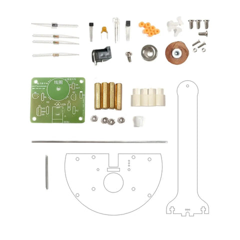 Electromagnetic Pendulum Kit components of Magnet Pendulum DIY Science Kit for Hands On Learning Without Cord Easy Assembly Magnetic Induction Experiments for Kids Kid Friendly STEM Activity That Builds Physics Intuition; includes PC polycarbonate parts, circuit board, and assembly pieces for physics learning.