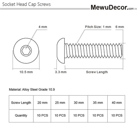 M6 Button Head Socket Cap Screws Set Alloy Steel Grade 10.9 With Allen Hex Drive Fully Threaded 50 Pcs Assortment In 20Mm 25Mm 30Mm 35Mm 40Mm Length For Heavy Duty Diy Projects