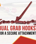 Lever Style Snap Chain Binders For Flatbed Truck Trailers 5/16-3/8 G70 Chain, beefy forged steel dual grab hooks, red finished