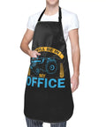 Person wearing a black Waterproof Adjustable Bib Apron With Pockets For Men And Women Durable Polyester Keeps Your Clothes Clean from Oil and Dust