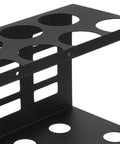 Close-up of Heavy Duty Wall Mount Caulk Tube Holder Rack showing black metal design for eleven adhesive cartridges.
