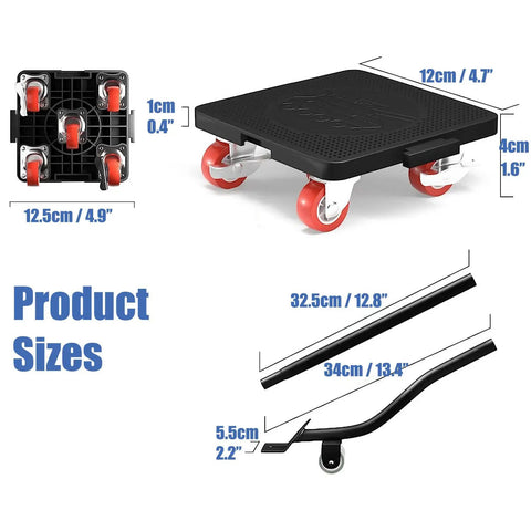 Heavy Furniture Lifter Mover Dolly Set With 360 Degree Rotation Five Wheel Dollies Extendable Crowbar And 400 Kg 800 Lbs Capacity Heavy Duty Moving Tool Kit For Easy Furniture Moves showing product dimensions