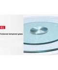 Close-up of Large Transparent Round Lazy Susan Turntable showing thickened tempered glass surface with aluminum center