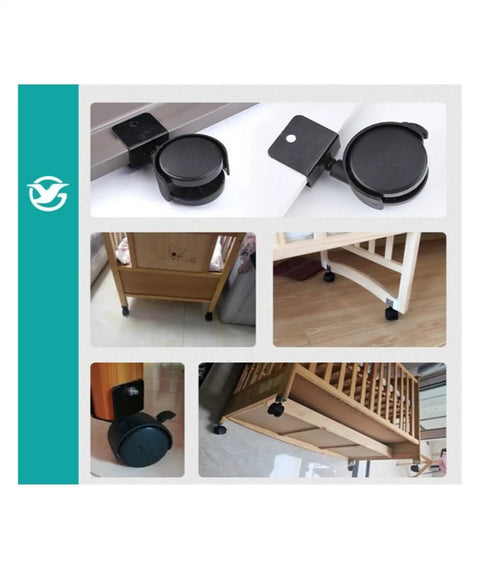 Set Of Four One Point Five Inch U Shaped Plywood Universal Furniture Casters With Brakes For Chairs Desks And Office Tables