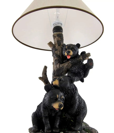 Rustic Black Bear Family Table Lamp With Charming Bear Face Shade For Cabin Vibes 20 Inch Tall Resin Construction Lodge Style Home Lighting For Dens And Living Rooms