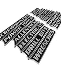 12-piece Magnetic Toolbox Label Set With 12 Prelabeled Organizers Silver Edition for drawers and toolboxes shown with various labels