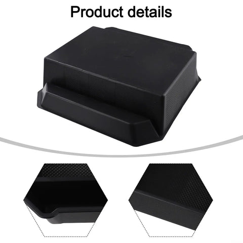 Slick Sliding Double Layer Center Console Tray For Tesla Cybertruck 2024 And Later Models angled view showing custom fit black material.