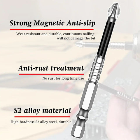 Top Tier Magnetic Drill Bit Kit With Shockproof S2 Alloy Steel Screwdriver Bits And Non Slip Hex Shank For High Torque Impact Driver Jobs And Heavy Duty Electric Drills That Hold Screws Tight During Any Tough Project. S2 alloy steel magnetic screwdriver bit, anti-slip, anti-rust