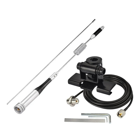 Vehicle Mobile Ham Radio Antenna For VHF UHF 136-174MHz And 400-470MHz With Lip Mount Bracket PL259 Male 50 Ohm SO239 Bulkhead 5m RG58 Cable