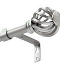 Decorative Curtain Rod With Birdcage Finial Design, Adjustable 28 To 48 Inch Length, Black Or Silver Finish, Small Curtain Rod