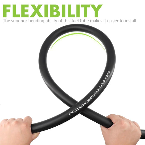 Demonstrating flexibility of 3/4 Inch ID 5 Foot SAE 30R7 Fuel Line Hose Kit With 10 Clamps For Diesel Oil And Hydraulic Lines.