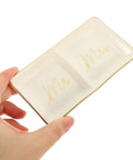 Slick Ceramic Jewelry Tray Featuring A Double Grid Ring Holder And Classy Gold Trim Trinket Dish For Your Nightstand Vibe And Staple Small Daily Organizer with "Mr" and "Mrs" script.