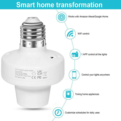 WiFi Light Socket E27 E26 Two Pack With Voice And App Control Plug And Play Works With Alexa And Google Home White Finish