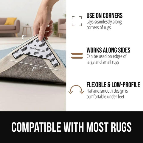 Extra Wide Dual Sided Rug Gripper Pads For Hardwood Floors And Tile Holds Rugs In Place No Slip Removable Corner Grippers demo