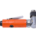 Professional Grade Industrial Heavy Duty Right Angle Air Grinder Cranking 25000 RPM, orange and chrome, for metal cutting.