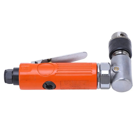 Professional Grade Industrial Heavy Duty Right Angle Air Grinder Cranking 25000 RPM, orange and chrome, for metal cutting.
