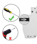 Side view of DC Miniature Circuit Breaker 2-Pole 40 Amp Non-Polarized Type B 12V-110V DC MCB with screwdriver and drill icons.