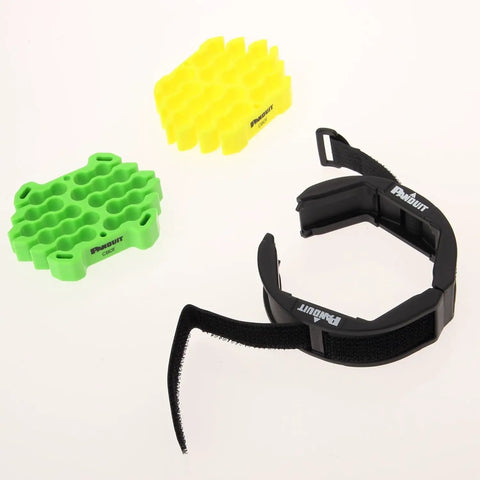 Tak Ty Cable Organizer Tool Kit For Up To 24 Data Cables With Jacket Cover shown with two inserts in green and yellow.