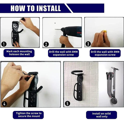 How to install Heavy Duty Electric Scooter Wall Mount Rack With Bulletproof Vertical Hook Holder for Garage or Shed.