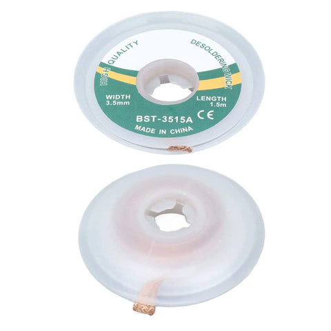 3.5mm Wide Desoldering Wick Alloy Copper No Clean Solder Removal Braid, 1.5 Meter Long spool with product label