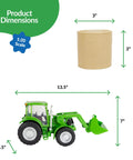 Dimensions of 1 To 20 Scale Farm Tractor With Hay Bale And Bucket Attachment, Green Toy Tractor With Moving Front Arms, Rear Hitch