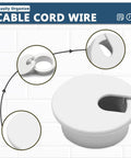 Killer White Desk Cable Grommet Kit, 5 Pack Wire Management Hole Covers, shows white grommet for organizing desk cables.