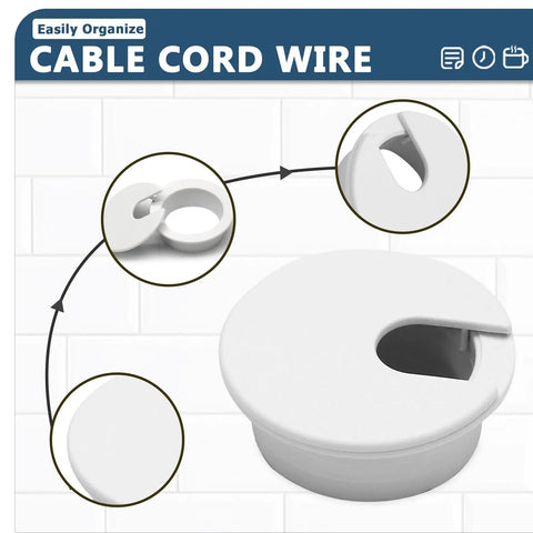Killer White Desk Cable Grommet Kit, 5 Pack Wire Management Hole Covers, shows white grommet for organizing desk cables.